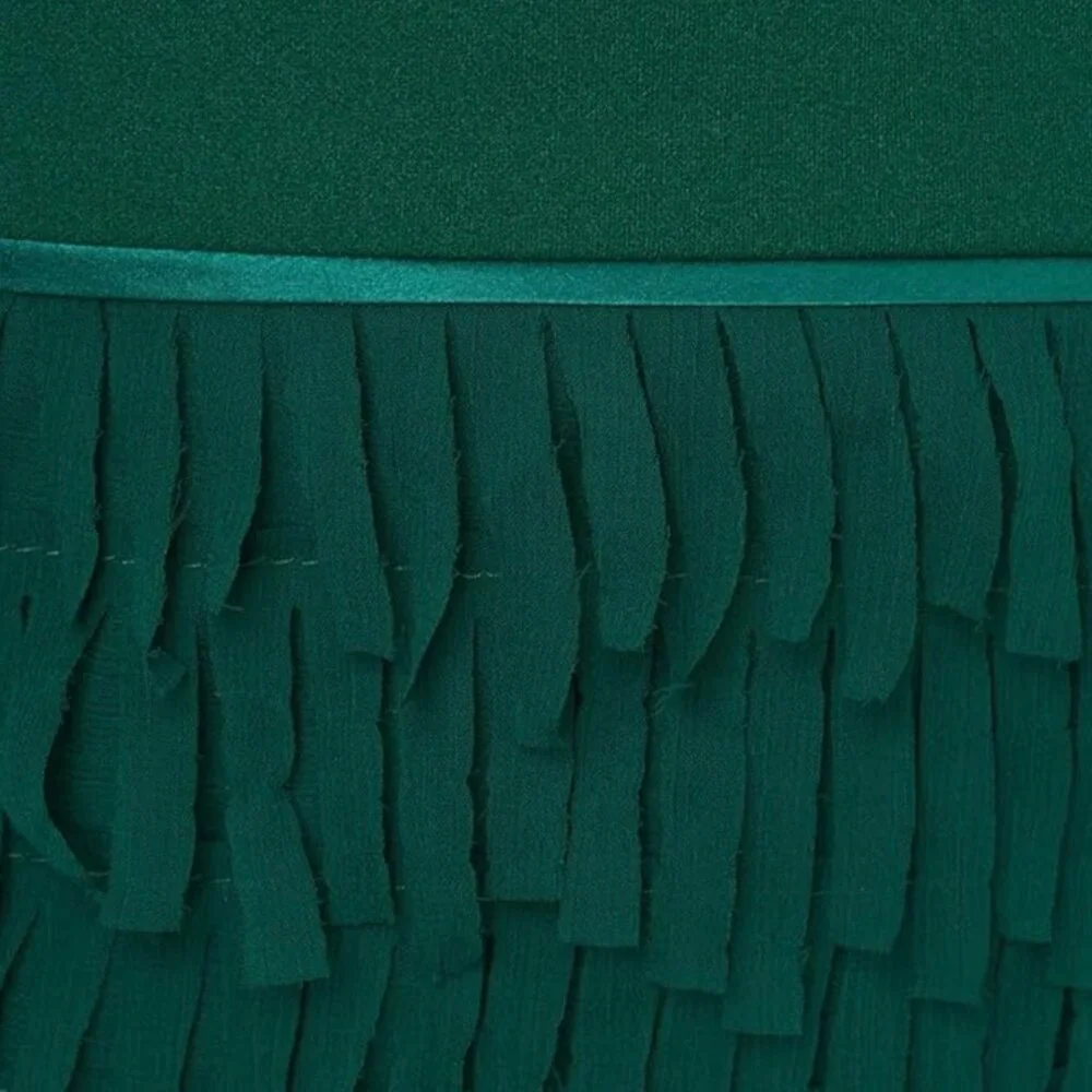 NWT Women’s Adrianna Papell Fringed Crepe & Chiffon Mini Dress Green Size 12 - Picture 4 of 6